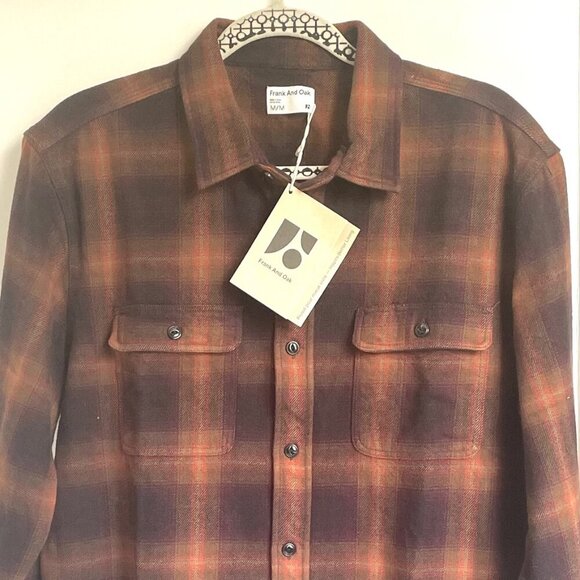 Frank and Oak Kapok Over Shirt Mens Medium Brown Plaid Flannel Jacket Cocoa - Picture 3 of 7